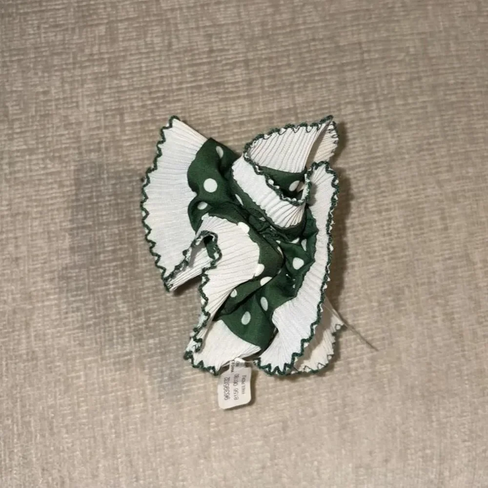 Free People Blue Valentine Scrunchie Hair Accessory Green White Polka Dot NEW